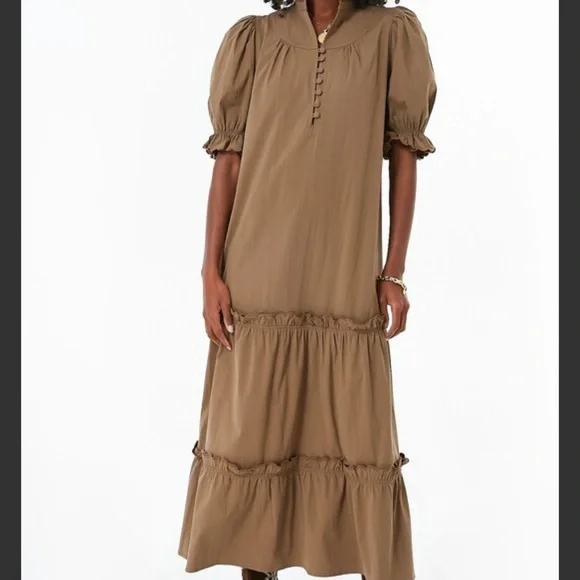 NWT Tuckernuck Brown Maxi Dress with Puff Sleeves - Picture 2 of 2